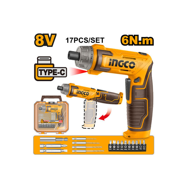 Show details for Electric screwdriver set 8V-6N USB-Type-C Li-Ion (CSDLI08025) INGCO Picture of Electric screwdriver set 8V-6N USB-Type-C Li-Ion (CSDLI08025) INGCO