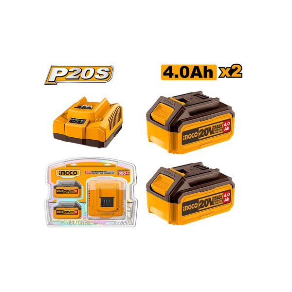 Show details for Charger and battery 4 pcs set 20V-4Ah Li-Ion Proline INGCO (FBCPK1424) Picture of Charger and battery 4 pcs set 20V-4Ah Li-Ion Proline INGCO (FBCPK1424)