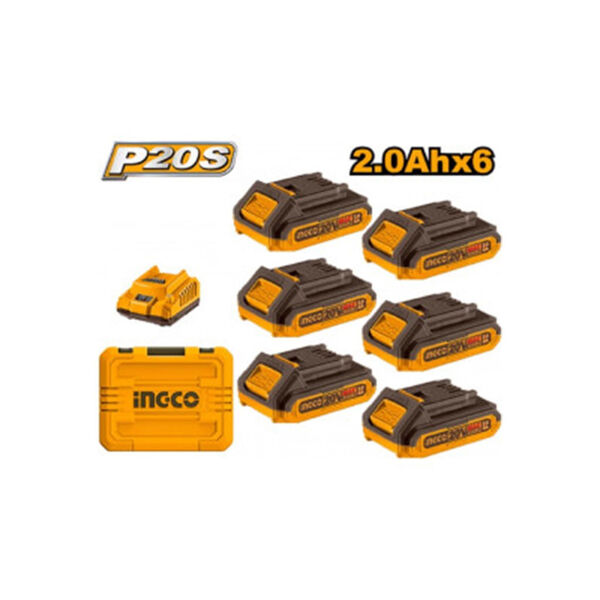 Show details for Fast charger and elements set 6 pcs 2Ah-20W Li-Ion Proline INGCO (FBCLI20611) Picture of Fast charger and elements set 6 pcs 2Ah-20W Li-Ion Proline INGCO (FBCLI20611)