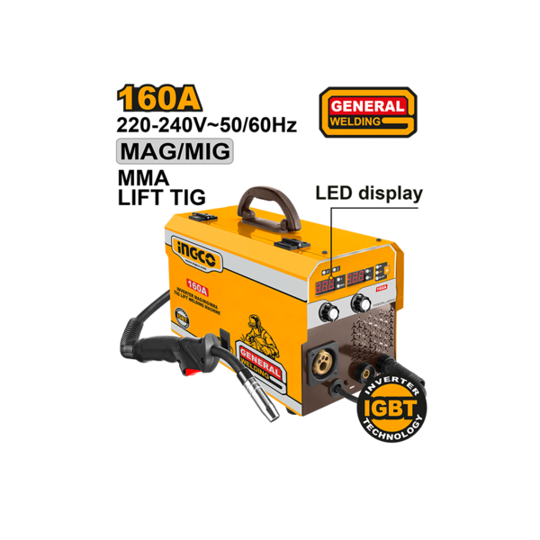 ინვენტორული მულტიფუნქციური შედუღების აპარატი MAG/MIG/MMA/TIG 30-160A INGCO (ING-MGT1601) ინვენტორული მულტიფუნქციური შედუღების აპარატი MAG/MIG/MMA/TIG 30-160A INGCO (ING-MGT1601)