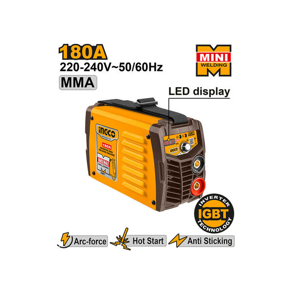 შედუღების აპარატი 180A (ლითონის) Mini INGCO (ING-MMA18058) შედუღების აპარატი 180A (ლითონის) Mini INGCO (ING-MMA18058)