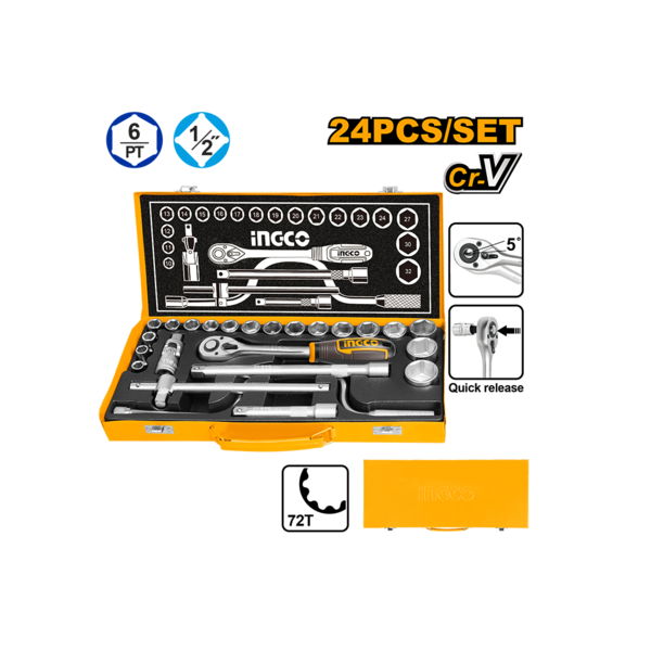 ექვსკუთხა თავაკების ნაკრები 24 ც INGCO HKTS0243 ექვსკუთხა თავაკების ნაკრები 24 ც INGCO HKTS0243