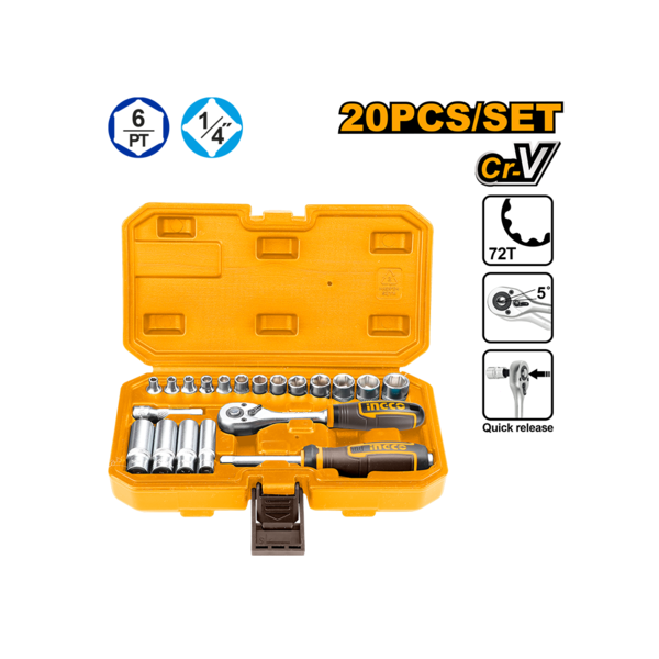 ქანჩის გასაღებების ნაკრები 20ც 1/4 INGCO (HKTS14201) ქანჩის გასაღებების ნაკრები 20ც 1/4 INGCO (HKTS14201)