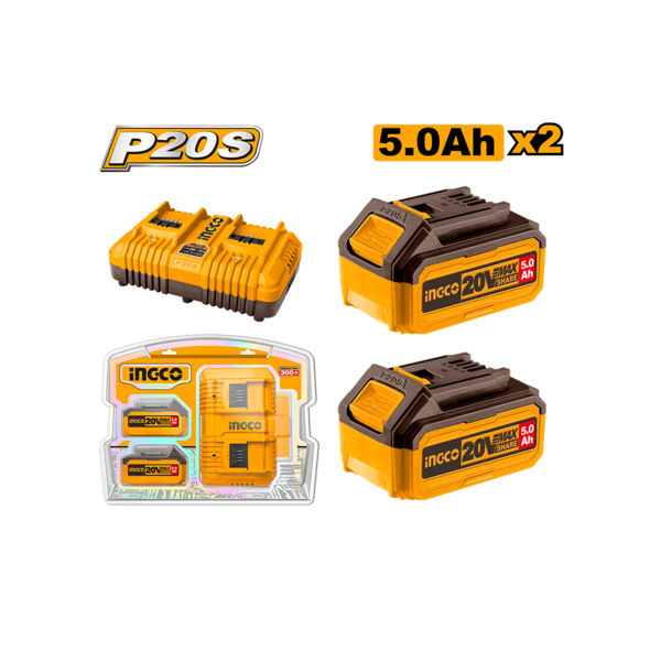 Show details for Li-Ion charger and battery set 2 pcs 20V-5Ah (FBCPK2425) INGCO Picture of Li-Ion charger and battery set 2 pcs 20V-5Ah (FBCPK2425) INGCO