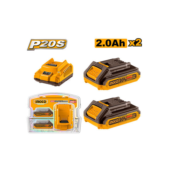 Show details for Charger and battery 3-piece set 20V-2Ah Li-Ion Proline (FBCPK1222) INGCO Picture of Charger and battery 3-piece set 20V-2Ah Li-Ion Proline (FBCPK1222) INGCO